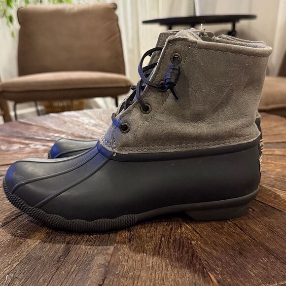 Sperry Black & Gray Saltwater Topsider Waterproof Rain Ankle Boot - Picture 6 of 9